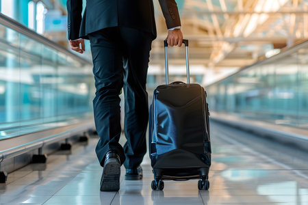 Businessman walking with luggage in airport terminal. Travel and business concept.の素材
