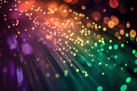 bokeh abstract light background, close up of colorful optical fibersの素材
