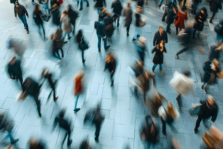 Abstract motion blur of people walking in the city.の素材