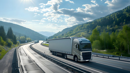 Truck on the highway. Freight transportation and logistics concept.の素材