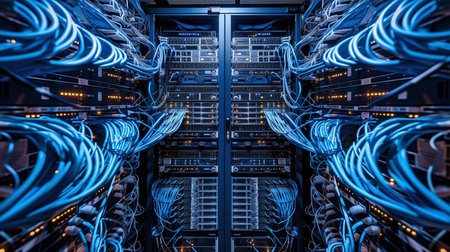 close up of network servers in a data center.の素材
