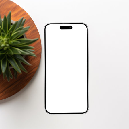 Smartphone mockup with isolated screen on white background. 3d rendering.の素材