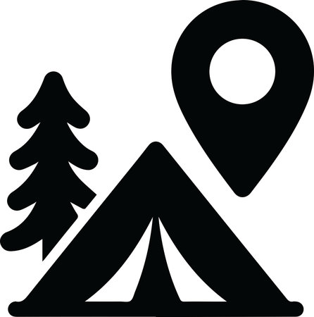 Camping tent icon with map pointer and pine tree, vector illustrationのイラスト素材