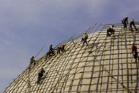a view of  construction workers  construction site. の写真素材