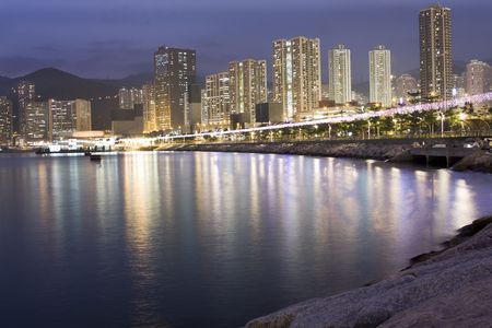 Hong Kong at night with highrise buildingsの写真素材