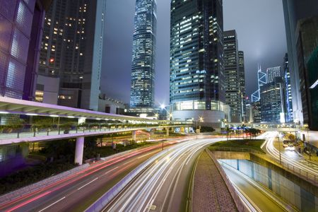 Hong Kong at night with highrise buildings