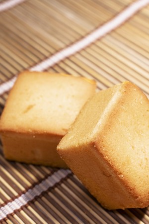 Traditional Chinese moon cakes on bambooの写真素材