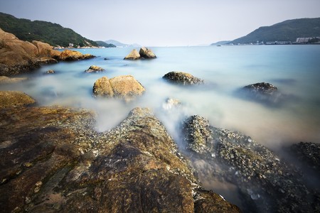 Rock and sea in hong kongの写真素材