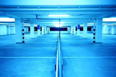 underground parking at night with blue tonedのeditorial素材