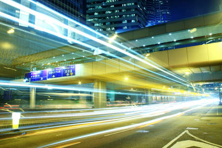 Traffic through downtown hongkong night