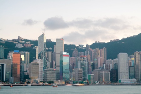 China, Hong Kong waterfront buildings 