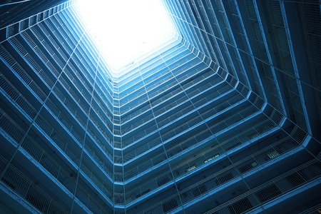 Square building in blue tone, make science fiction feeling