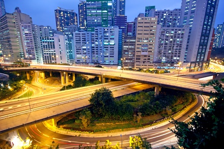 urban area dusk, hong kongの写真素材