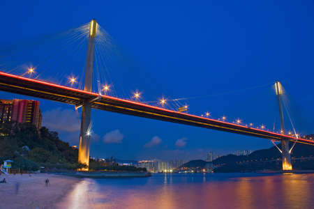 Ting Kau Bridge at nightの写真素材