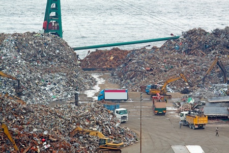 scrap yard recycling at day in hong kongのeditorial素材