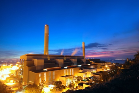 coal power station and night blue sky のeditorial素材