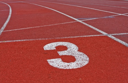 Running track numbers one two three in stadium のeditorial素材