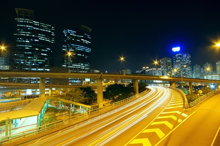 Highway at night in modern city のeditorial素材