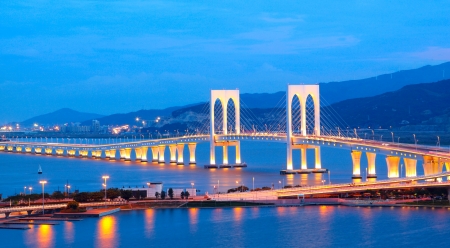 Sai Van Bridge in Macau at night 