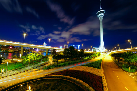taffic highway under macau towerのeditorial素材