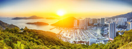 Hong Kong beautiful sunset , Aberdeen Typhoon Shelters の写真素材