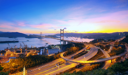 Sunset at Tsing Ma Bridge , hong kong landmarkのeditorial素材