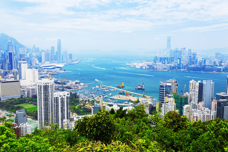 HongKong harbor daytime , Aerial view from Braemar Hillの写真素材