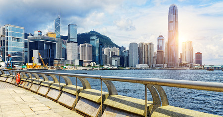 Hong Kong harbour , Wan Chai Waterfront Promenadeの写真素材