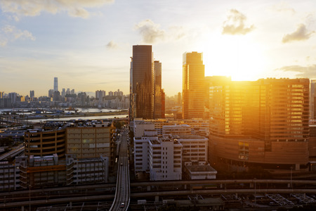 Hong Kong City Sunset in Kwun tong districtの写真素材
