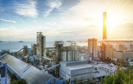 Glow light of petrochemical industry on sunset.の写真素材