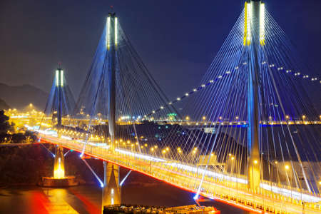 Ting Kau bridge at night, Hong Kong landmarkの写真素材