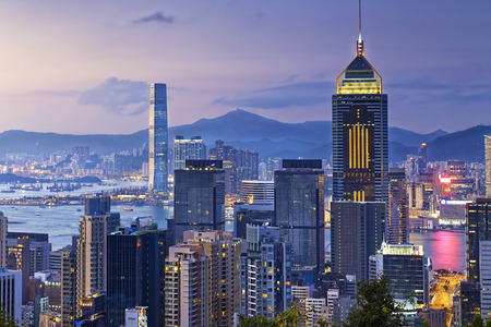 Hong kong city at sunsetの写真素材