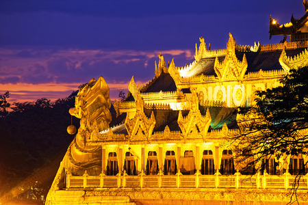 Karaweik Palace at sunset , Myanmar Yangon landmarkのeditorial素材