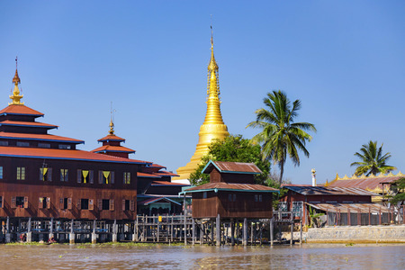 Traditional wooden stilt houses at the Inle lake, Shan state, Myanmar (Burma).の写真素材