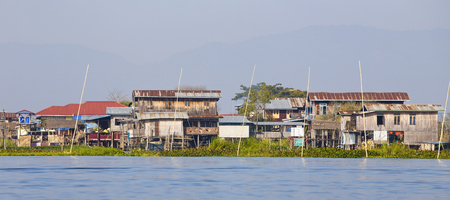 Traditional floating village at Inle Lake, Myanmar.の写真素材