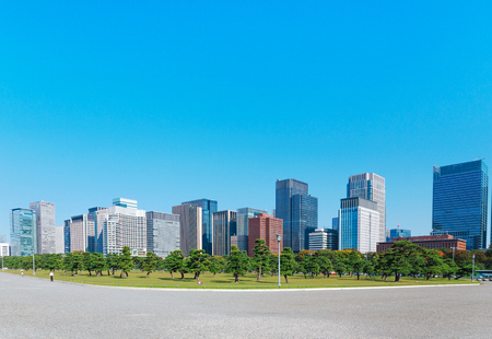 Japan city Tokyo modern building under blue skyの写真素材