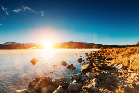Sunrise at Lake Tekapo, South Island, New Zealandの写真素材