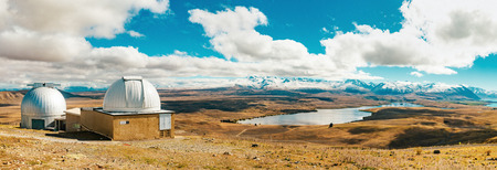 Panorama of the Mount John observatory at Lake Tekapo, south island New Zealandの写真素材