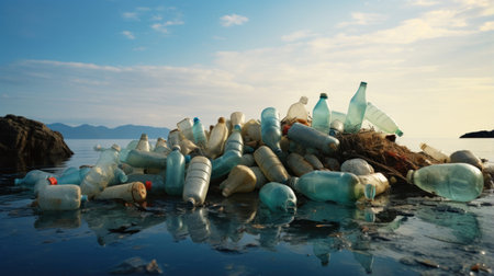 Plastic bottles on the beach. Pollution of the environment.の素材