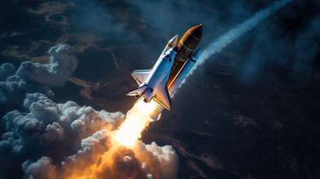 Space Shuttle flying in the sky.の素材