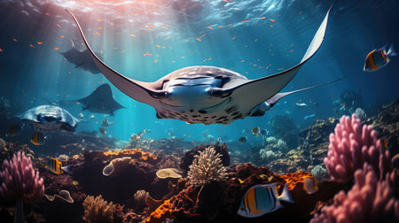 Manta ray in the Red Sea, Egypt. 3d renderの素材