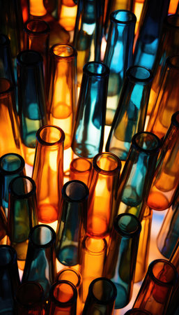 abstract background of multicolored glass ampoules close upの素材