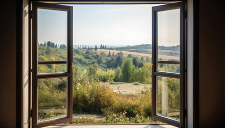View from the window of a country house in Tuscany, Italyの素材