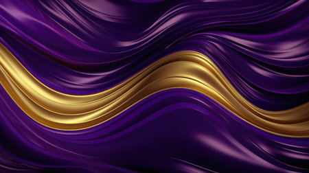 Golden and purple abstract wavy background. 3d rendering, 3d illustration.の素材