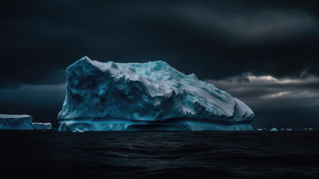Antarctic iceberg in the ocean with dark stormy sky.の素材