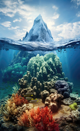 Underwater view of iceberg and tropical coral reef.の素材
