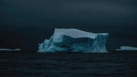 Antarctic iceberg in the ocean at night, Antarctic Peninsula, Antarcticaの素材