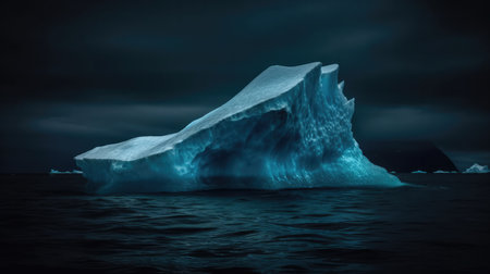 Iceberg in the ocean at night. 3d rendering, 3d illustration.の素材