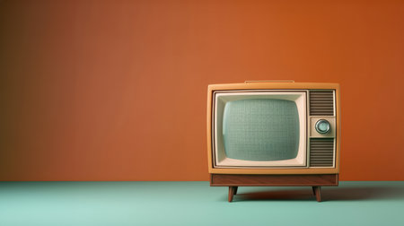 Retro TV on an orange background. 3d render illustration.の素材