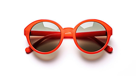 Sunglasses isolated on white background. 3d rendering. Red sunglasses.の素材